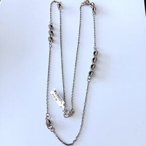 St John Silver Tone & Brown Rhinestone Long Necklace NWT $115